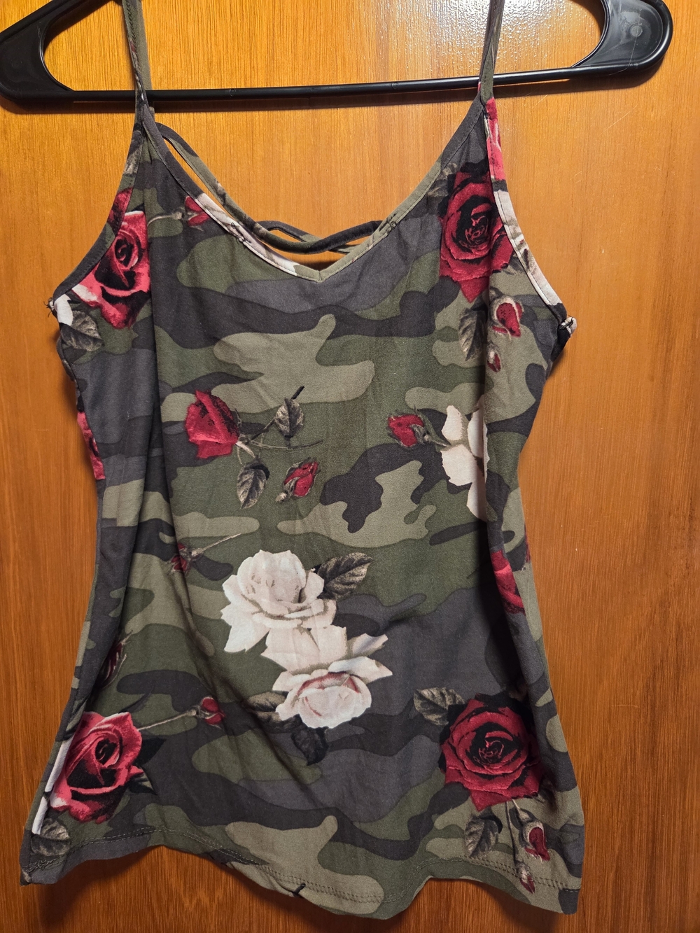 Forever 21 Olive Green Camo Floral Spaghetti Strap Tank